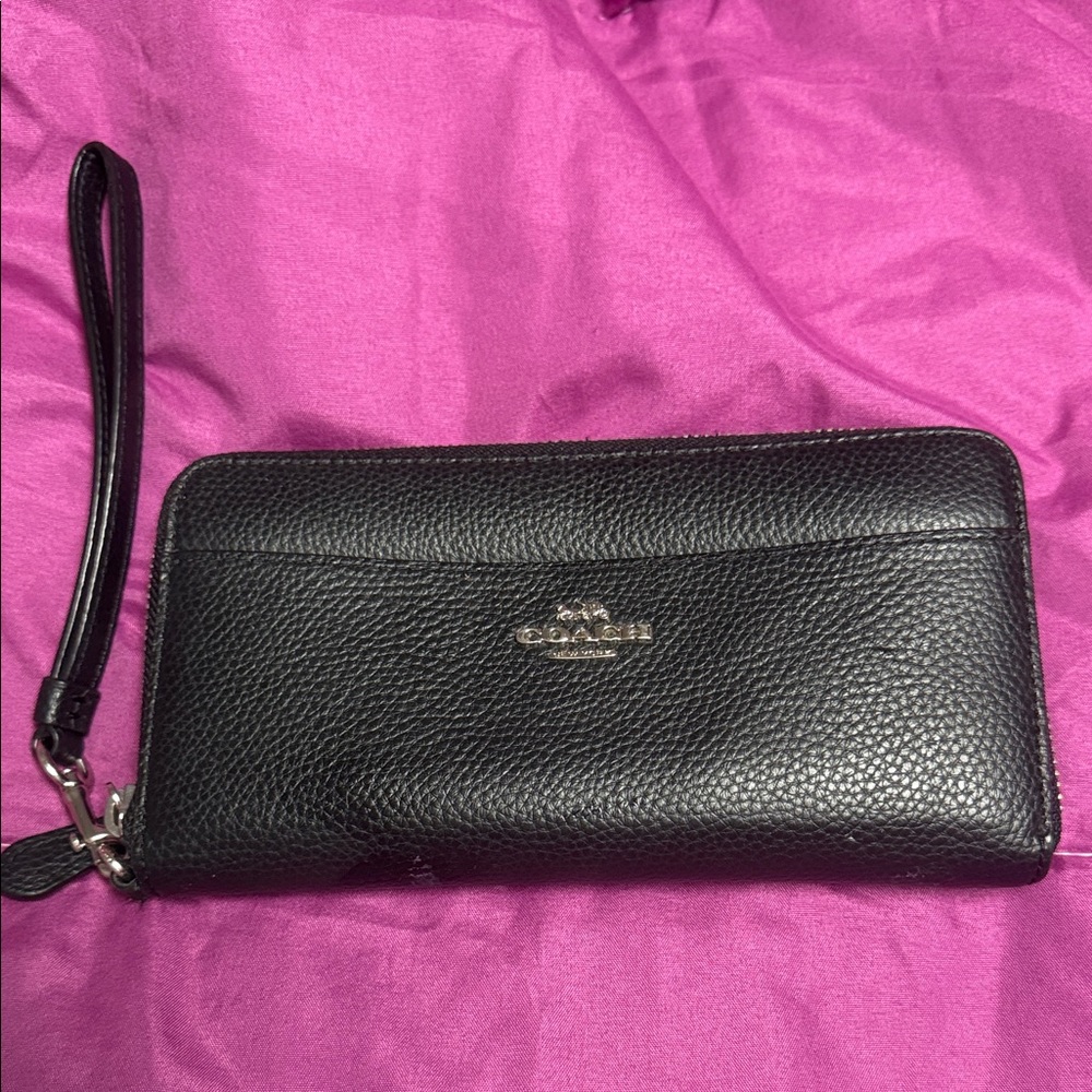 Coach Black Pebbled Leather Wristlet